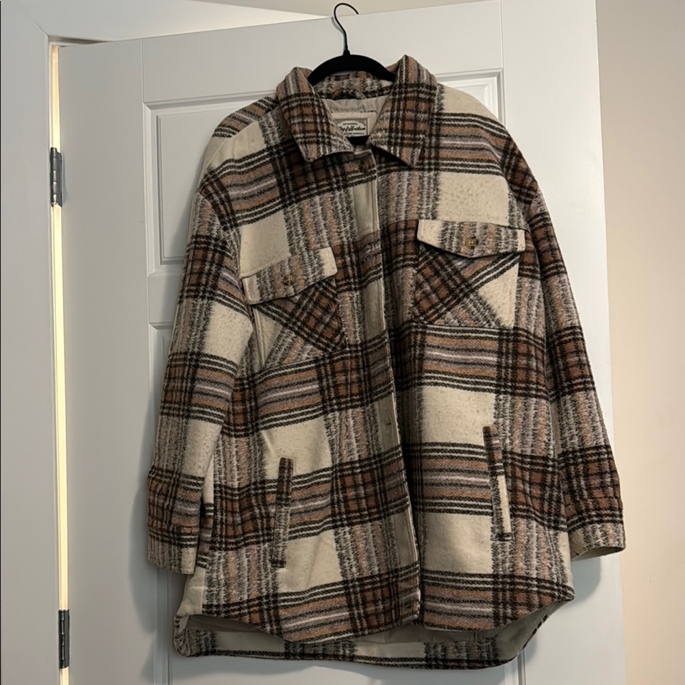Plaid Trench Coat in Brown and Cream